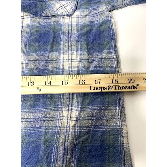 VTG Silk Exchange Blue Plaid Button Up V Neck Short Sleeve Silk Shirt Womens S - Picture 7 of 8